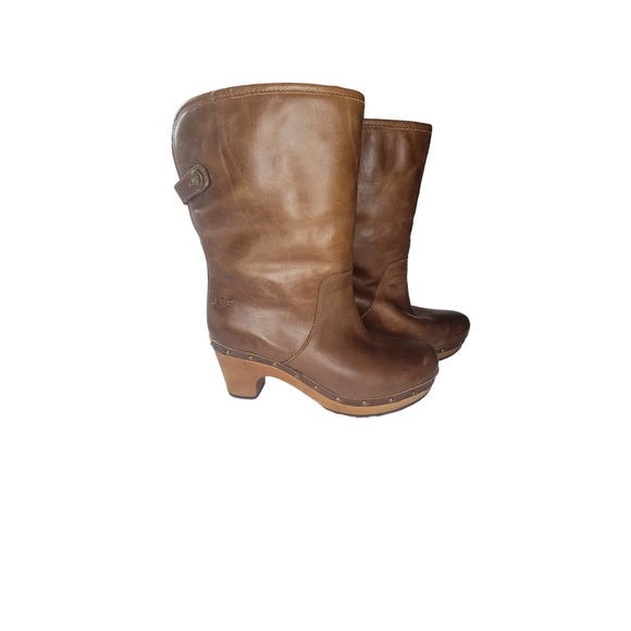 UGG Australia Lynnea Sheepskin Lined Brown Leather Clog Boots Size 6 - Picture 9 of 12